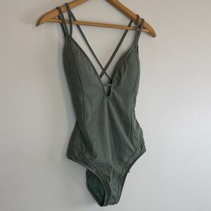 Lucky Brand Suede Olive Green One Piece Swimsuit Women’s Size Small